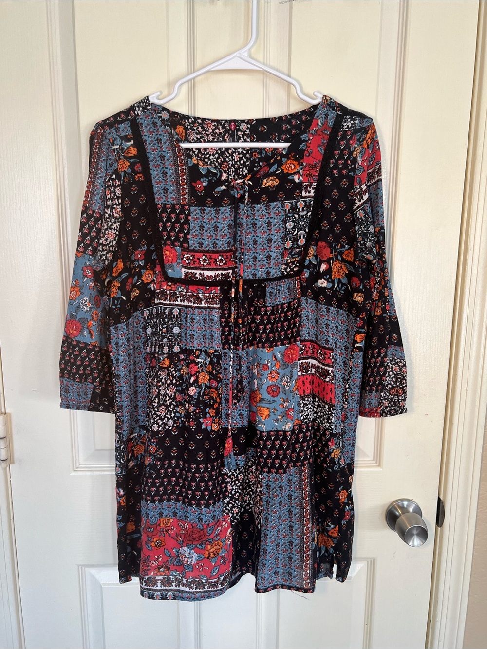 Lee Cooper Originals Patchwork Boho Tunic Dress Large Floral Tassel Viscose